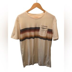 QUIKSILVER El Rey Stripes Mens Pocket Tee Sz XL SS Cream Blue Crewneck Cream